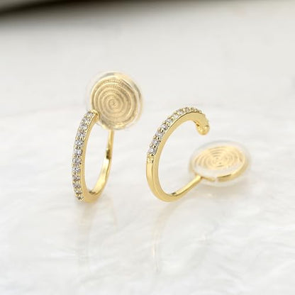 Clip On Hoop Earrings for Women Non Pierced Cubic Zirconia Huggie Hoops 14K Gold Plated CZ Clip On Earrings Adjustable No Piercing Fake Earrings - color: Gold, size: 15 MM