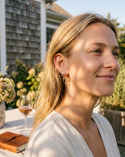 Gold Earrings for Women Trendy 14K Gold Plated Dangle Earrings Small Hoop Huggie Drop Stud Earrings Cubic Zirconia Simple Minimalist Dainty Chain Tassel Hypoallergenic Earrings - color: Simple & Rose Gold