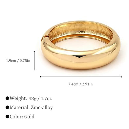 Chunky Gold Bangle Bracelets for Women Statement Bracelet for Dainty Charm Women Jewelry - color: Gold Round Bracelet