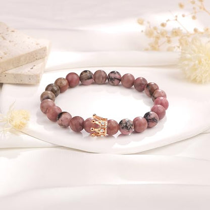 JoycuFF Woman Birthday Gifts Idea Friendship Gifts For Women Best Friends Besties Aunt Female Mom Daughter Granddaughter Gf Anniversary Christmas Graduation Healing Stone Crown Gifts For Her - style: 4.Best Friend Bracelet-Pink Black Rhodonite