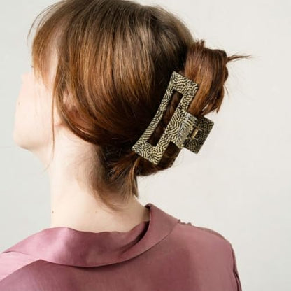 France Luxe Large Cutout Rectangle Claw Clip, For Thick Hair, Opera Silver | Made for Fuller Hair, Handmade in France, Cellulose Acetate Claw Clip, Hair Accessories Women - color: Opera Silver