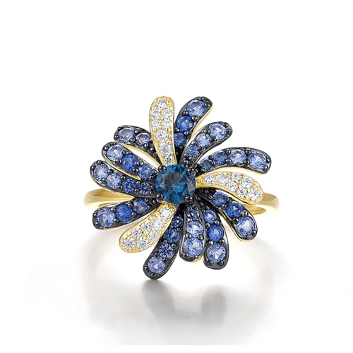 Santuzza Sterling Silver Gemstone Flower Ring for Women - color: [A] Firework-Blue & White