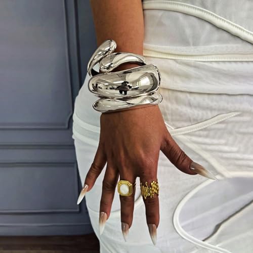 Giovanchi Chunky Gold Bangle Bracelets for Women | 14K Gold Plated Cuff Bracelets, Stackable Dainty Gold Bracelet Sets, Non Tarnish Fashion Jewelry Gift - style: A3-Silver