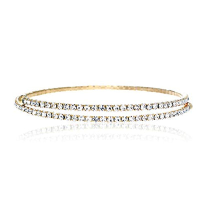 NTLX Crystal Bracelet for Women - Rhinestone Coil Bangle Bracelet – Flexible & Adjustable - Silver & Gold Plated - Bridal, Wedding, Prom, Party, Pageant, Evening, Casual, Tennis Bracelet with Gift Box - color: Gold