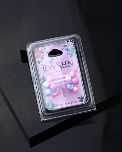 Jewseen 5PCS Tongue Barbells 14G Acrylic tongue piercing jewelry Candy Color tounge bars tongue piercing jewelry tongue rings for women - color: Pink