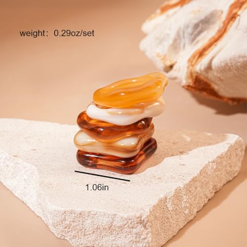 5Pcs Stacking Retro Brown and White Square Resin Knuckle Ring, Simple Chunky Black Acrylic Rings for Women Bohemia Dainty Party Prom Charm Jewelry Gift - color: Brown