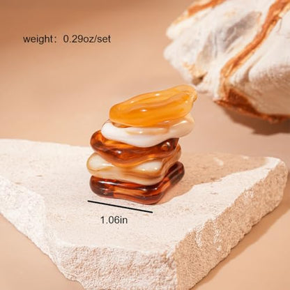 5Pcs Stacking Retro Brown and White Square Resin Knuckle Ring, Simple Chunky Black Acrylic Rings for Women Bohemia Dainty Party Prom Charm Jewelry Gift - color: Brown
