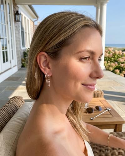 Gold Earrings for Women Trendy 14K Gold Plated Dangle Earrings Small Hoop Huggie Drop Stud Earrings Cubic Zirconia Simple Minimalist Dainty Chain Tassel Hypoallergenic Earrings - color: CZ Tassel & Rose Gold