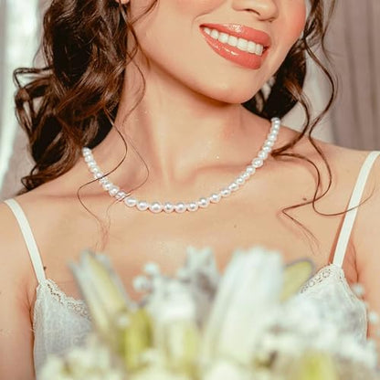 Natural Pearls Necklace, Freshwater Baroque Pearls Necklace for Women's Pearl Strand Choker Necklace 18K Gold Plated & S925 Sterling Silver Clasp White Necklace Chain - color: White, 5-6mm, Silver Clasp