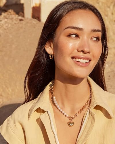 18k Gold Plated Chain Link Necklace for Women, Baroque Pearl/Compass Pendant Necklace - color: Half Pearl