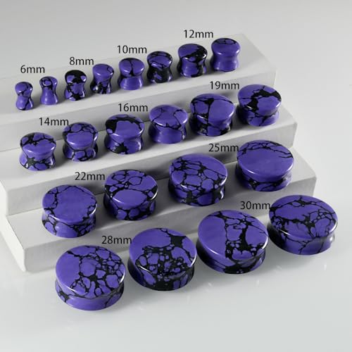 Purple Turquoise Stone Ear Gauges Plugs for Women Men Double Flared Tunnels Expanders Earrings 6-30mm Stretcher Ear Punk Fashion Piercing Body Jewelry - size: 19mm