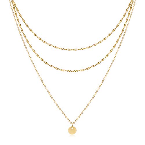Aisansty Dainty Layered Choker Necklaces Handmade Coin Tube Star Pearl Pendant Multilayer Adjustable Layering Chain Gold Plated Necklaces Set for Women - color: Gold, style: Gold Bar Chain&Coin