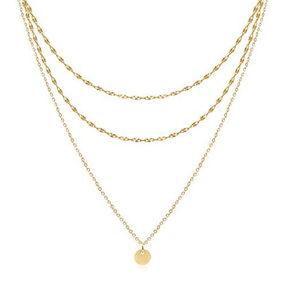 Aisansty Dainty Layered Choker Necklaces Handmade Coin Tube Star Pearl Pendant Multilayer Adjustable Layering Chain Gold Plated Necklaces Set for Women - color: Gold, style: Gold Bar Chain&Coin