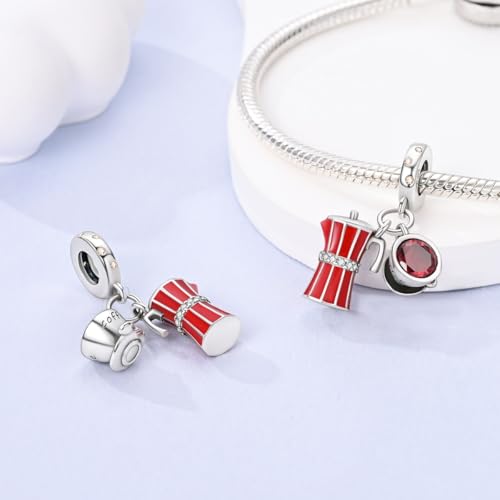 HONGRUI 925 Sterling Silver Charm for Bracelets Fashion Women Jewelry Gift - color: Red coffee cup