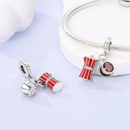 HONGRUI 925 Sterling Silver Charm for Bracelets Fashion Women Jewelry Gift - color: Red coffee cup