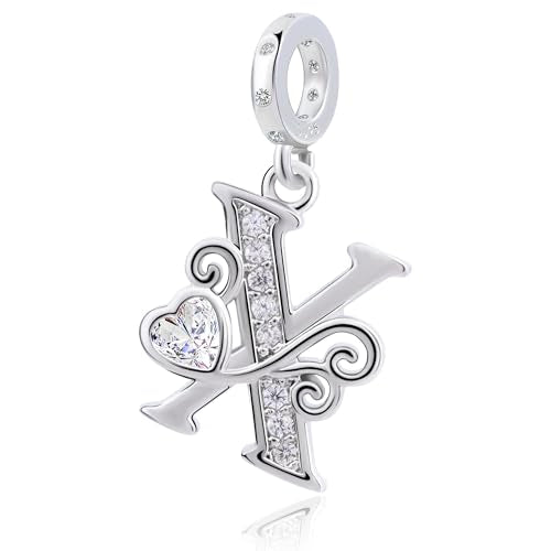 925 Sterling Silver Letter Charms for Pandora Bracelets Silver Letter A Alphabet Charm Initial Dangle Charms Beads Jewelry Gift for Women - style: Dangle Letter Charm X