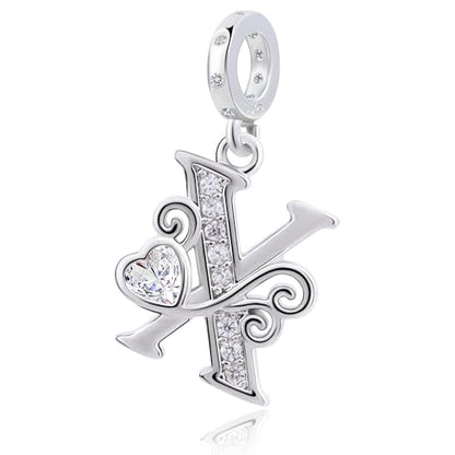925 Sterling Silver Letter Charms for Pandora Bracelets Silver Letter A Alphabet Charm Initial Dangle Charms Beads Jewelry Gift for Women - style: Dangle Letter Charm X
