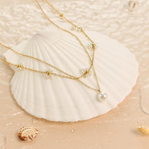 Trinckle Pearl Necklaces for Women, Pearl Choker Dainty Pendant Necklace | White Pendant Choker for Teen Girls, Layered Daisy Jewelry, Wedding Strands for Bride Bridesmaids as Beach Summer Accessories - style: Daisy necklace