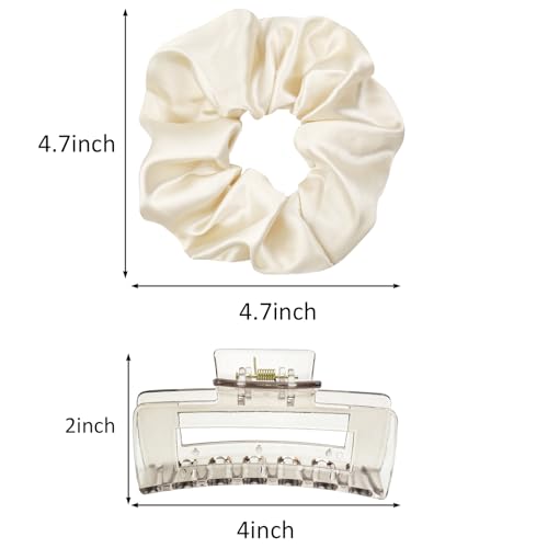 8Pack Hair Clips Scrunchies Set, 4 Medium Claw Clips for Women, Non-Slip Hair Claws, 4 Large Satin Scrunchies, Hair Accessories Set for Thick Thin Hair, Daily Use (Clear) - color: Clear