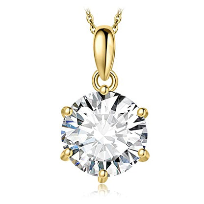 JewelryPalace Round 1ct 2ct 3ct Cubic Zirconia Solitaire Pendant Necklace for Women, 925 Sterling Silver 14k White Gold Plated Necklaces for Her, Classic Simulated Diamond Jewelry Set, 18 Inches chain - color: H-3ct-CZ-Yellow Gold Plated