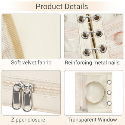 Mkono Travel Jewelry Case Mini Travel Jewelry Organizer Pouch with 5 Pages | Double Sided Velvet Pages, PU Shell, Adjustable Ring Binders, PVC Windows, Storage for Necklaces Earrings Rings Bracelets