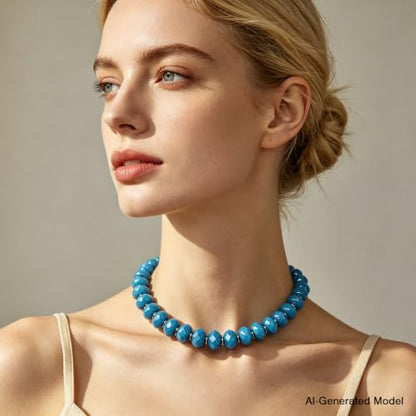 Colorful Chunky Acrylic Beaded Choker Necklaces for Women | Multicolor Faceted Beads, Sturdy Metal Chain, Adjustable Detachable, Lightweight, Summer Boho, Sparkly Statement Jewelry Gift - color: Lake Blue