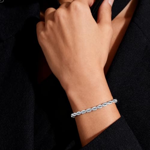 Twist Chain Necklace 2/3/5/8MM Braided Rope Chain Necklace for Men Stainless Steel Rope Jewelry for Men & Women Rope Chain for Pendant 18/20/22/24 Inch with Delicate Gift Box - size: 6.5 inches, style: 4mm width-steel