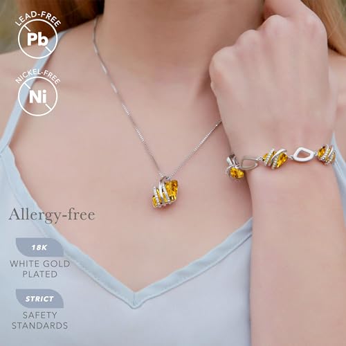 Leafael Wish Stone Pendant Necklace with Birthstone Crystal, 18K Rose Gold Plated/Silvertone, 18" + 2" - color: 211-November-Citrine Yellow-Silvertone