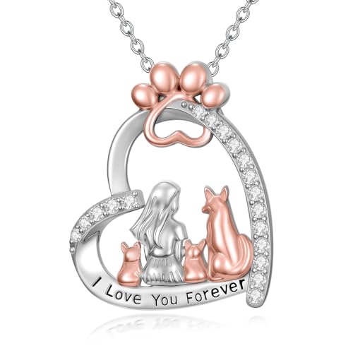 925 Sterling Silver Animal Necklace Heart Shape Dog/Rabbit/Cat Pendant Necklace for Women Animal Memorial Charm Jewelry Mother's Day Christmas Gifts - color: Dog and Women-3