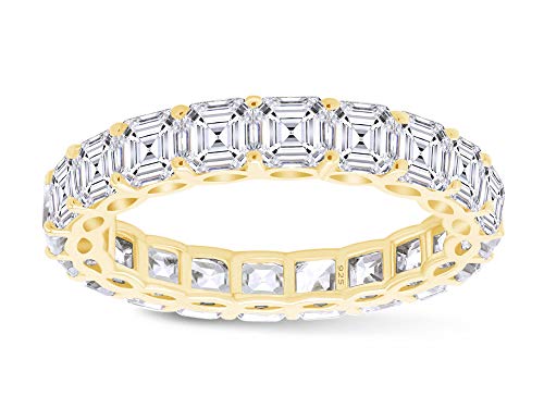 Jewel Zone US Asscher Cut White Cubic Zirconia Eternity Band Ring in 14k Gold Over Sterling Silver - color: yellow-gold-plated-silver