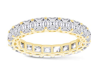 Jewel Zone US Asscher Cut White Cubic Zirconia Eternity Band Ring in 14k Gold Over Sterling Silver - color: yellow-gold-plated-silver