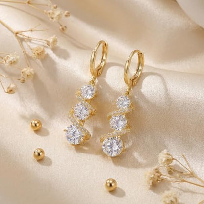 Sonateomber Christmas Tree Dangle Small Gold Hoop Earrings for Women, Cute Sparkly CZ Rhinestone Maple Clover Leaf Drop Earings Thanksgiving Holiday Accessories Fashion Jewelry Gift - color: Spiral