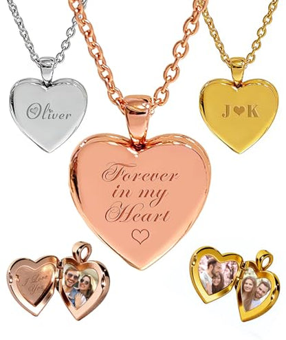 Personalized Locket Necklace for Women with Engraved Text & Picture | Custom Birthday Flower Locket Necklace Mothers Day Gift for Mom Mother Wife - color: Style-01
