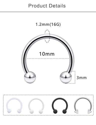 Lcolyoli Large Septum Rings 16G 14G 12G 10G 8G 6G PA Ring Internally Threaded Spike Horseshoe Barbell Stainless Steel & Acrylic Plastic Pincher Tapers C Shape Buffalo Stretcher Expander for Women Men - color: 16G
