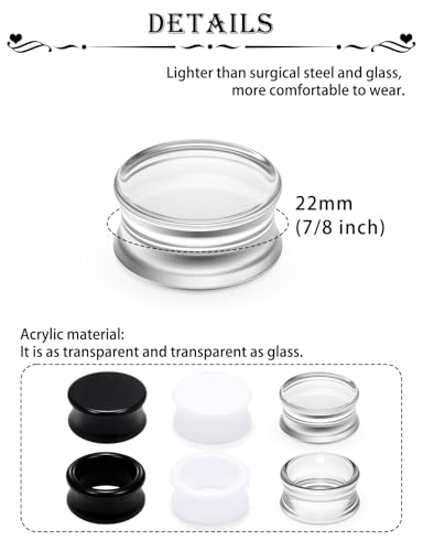 Ears Gauges Tunnels Plugs for Women Acrylic Solid Tunnel Ear Gauge Stretching Kit 6G to 1 1/4 Inch (4MM- 30MM) Expander Stretcher Plug Earrings Piercing Jewelry for Women Black White Clear - style: almost 7/8 inch, Black White Clear