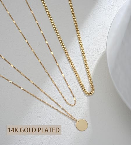 YEEZII Layered Gold Necklaces for Women Trendy, 3 Pcs 14K Gold Plated Choker Paperclip Box Chain Necklace, Stackable Women's Gold Pendant Necklaces Jewelry Set - color: Rose Gold-3 pcs