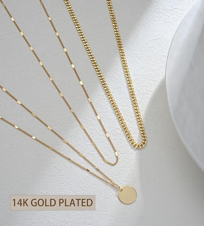 YEEZII Layered Gold Necklaces for Women Trendy, 3 Pcs 14K Gold Plated Choker Paperclip Box Chain Necklace, Stackable Women's Gold Pendant Necklaces Jewelry Set - color: Rose Gold-3 pcs