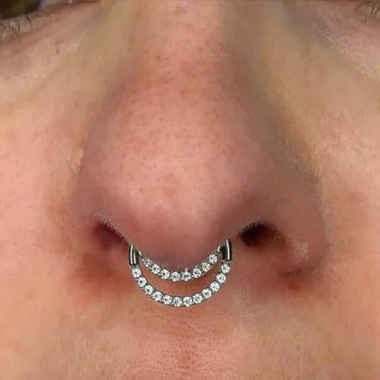 Titanium 16G Septum Ring Piercing Jewelry Nose Rings Hinged Clicker Hoop | G23 Titanium Silver Gold Hinged Segment Daith Piercing Jewelry Non-irritating , Clicker Septum Nose Piercing Jewelry Hoops - color: 09 Circle CZ-Silver, size: 16G-10mm