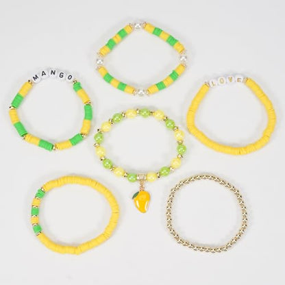 Twinfree Bohemian Cute Fruit Banana Cherry Strawberry Pineapple Mango Polymer Clay Beaded Stackable Stretch Bracelets - color: Color 4