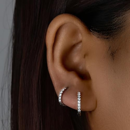 316L Surgical Steel Huggie Hoop Earrings | Dainty Pave Cubic Zirconia Cartilage Tiny Earring for Sensitive Ears Hypoallergenic Lightweight for Women Men - style: Silver,20G*12mm