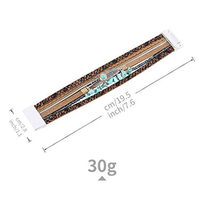 GelConnie Womens Leather Cuff Bracelet Feather Multi Strand Bracelet Wrap Bracelet Turquoise Boho Bangle Braided Leather Wristbands Bohemian Jewelry Gifts for Women Wife Sister - color: Turquoise Feather Cuff Bracelet-Brown