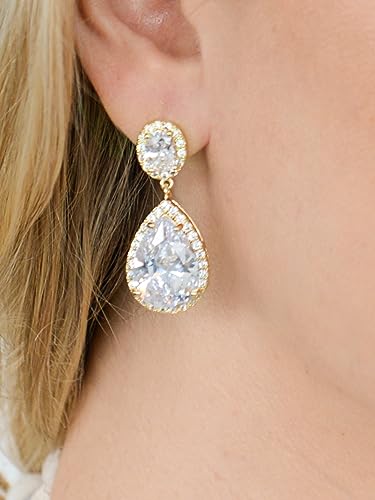 Mariell Cubic Zirconia Pierced or Clip-On Bridal Earrings, Precision Cut CZ Crystals, Bold Dangle Earring for Brides, Jewelry for Wedding, Mother of the Bride