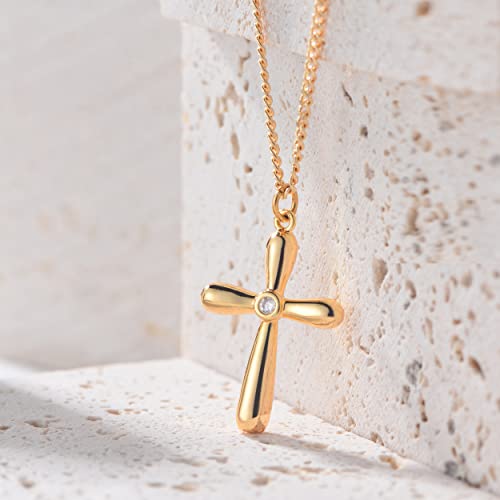 Fettero Cross Necklace for Women Faith Pendant 14K Plated Dainty Chain Necklaes Minimalist Simple Tiny God Lords Prayer Religious Jewelry - style: Balloon Cross