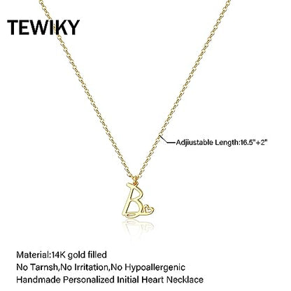 Tewiky Initial Necklace for Women-14k Gold Plated Dainty Letter Necklaces | Trendy Cute Custom Personalized Monogram Necklaces - color: gold, style: B