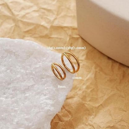 Cartilage Helix Conch Piercing Jewelry Gold Hoop Women Earrings | 2pcs, Huggie, Made of Stainless Steel, 14k Gold Plated, Hypoallergenic, Sparkly Cubic Zircon, Double Hoop design - color: Conch Gold, size: 18g-8mm