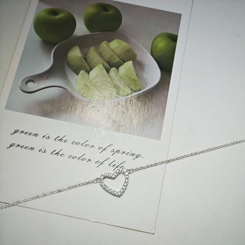 Airmb Heart Necklace for Women Gold/Silver Plated Trendy Heart Choker Lover Pendant Hypoallergenic Fashion Gold/Silver Necklace for Women Love Jewelry Gift for Women Girlfriend - color: Hollow-CZ Heart-Silver