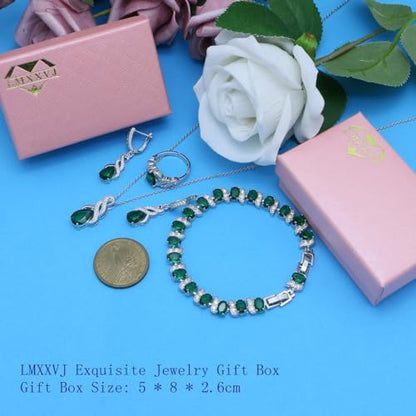 LMXXVJ Jewelry Set for Women,Teardrop Cubic Zirconia Necklace Earrings Adjustable Ring Bracelet Jewelry Set Formal Jewelry Gift - color: MHSD-White Gold-Green