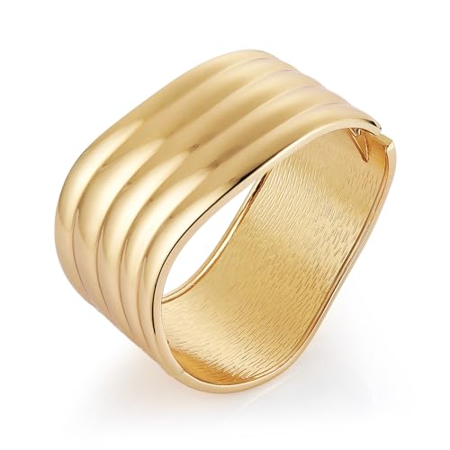 HZMAN Chunky Gold Cuff Bracelets for Women Thick Wide Bangle Bracelet Hammered Open Hinge Wrist Cuff Bracelet Jewelry Gift - color: 08.Irregular Gold