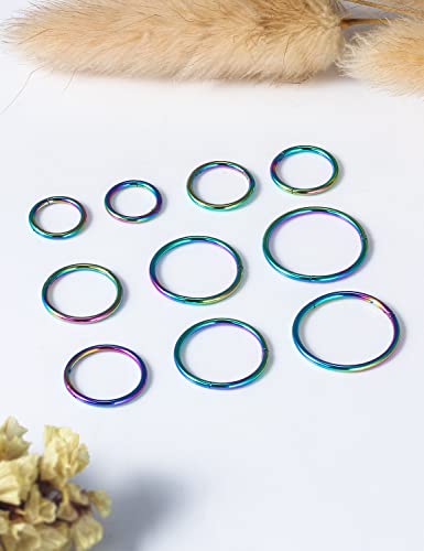 Vsnnsns 14G 16G Septum Nose Rings Hoops Lip Ring Piercing Jewelry 316L Surgical Steel Hinged Segment Clicker Cartilage Tragus Helix Conch Rook Daith Lobe Earrings Hoops Piercing Jewelry for Women Men - color: 16G-Rainbow