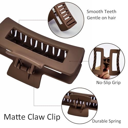 8pcs Hair Claws and Scrunchies – 4 Square Hair Clips for Women, 4 Satin Hair Scrunchies for Thick Thin Hair, Non-Slip Matte Hair Claws, Back to School Accessories, Daily Use - Beige & Brown - color: Apricot and Coffee Duo